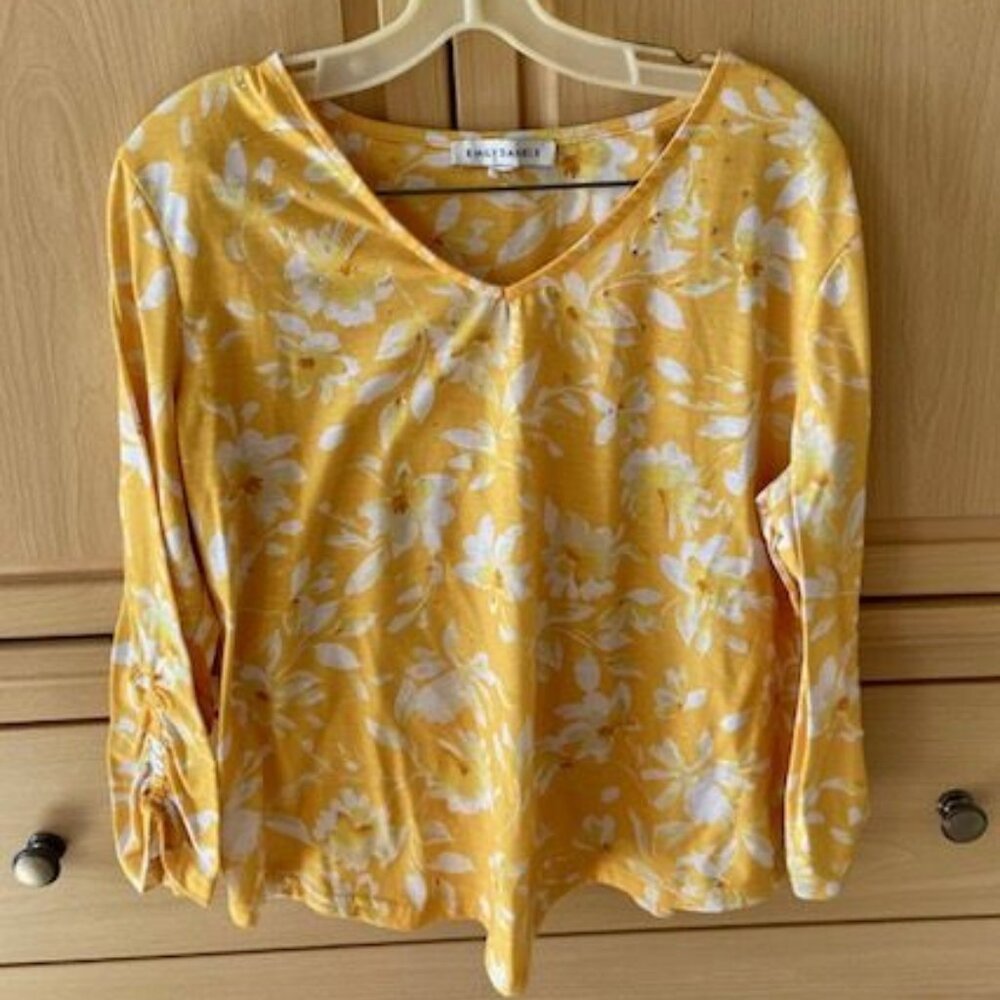 Yellow and white floral shirt
